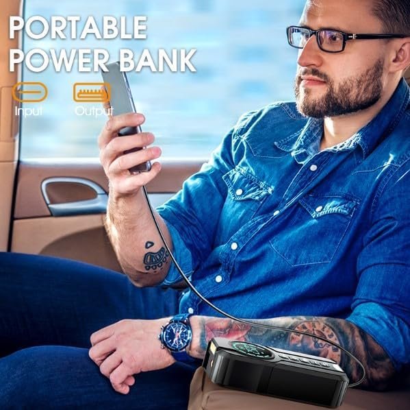 Car Jump Starter & Portable Air Compressor with LED Flashlight and USB-C Fast Charging