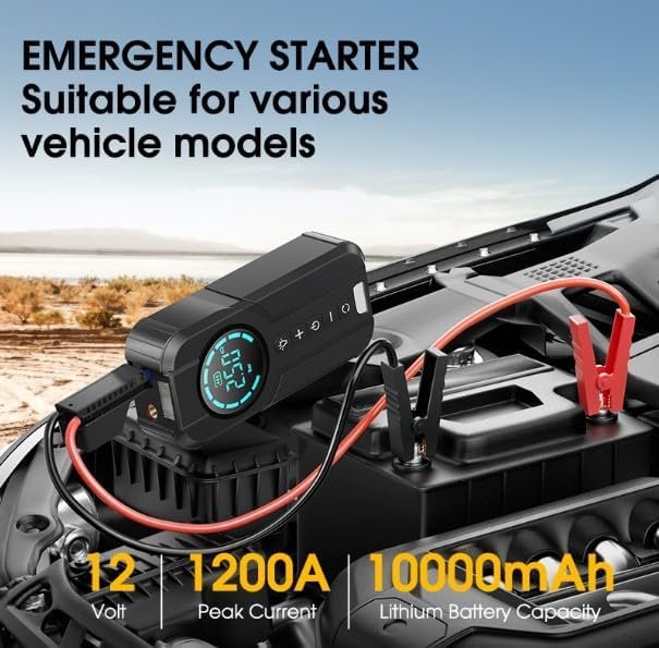 Car Jump Starter & Portable Air Compressor with LED Flashlight and USB-C Fast Charging