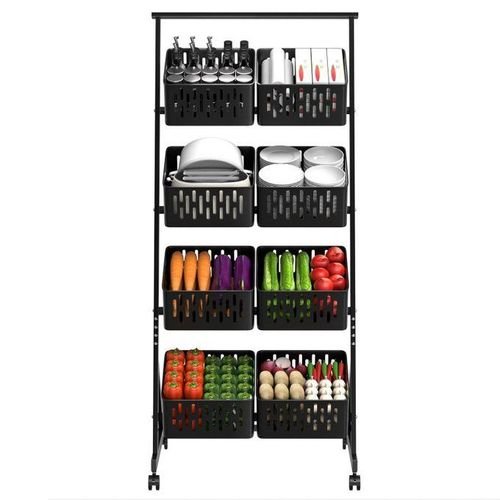 4-Tier Rolling Fruit & Vegetable Storage Cart – Detachable Mesh Baskets Kitchen Organizer