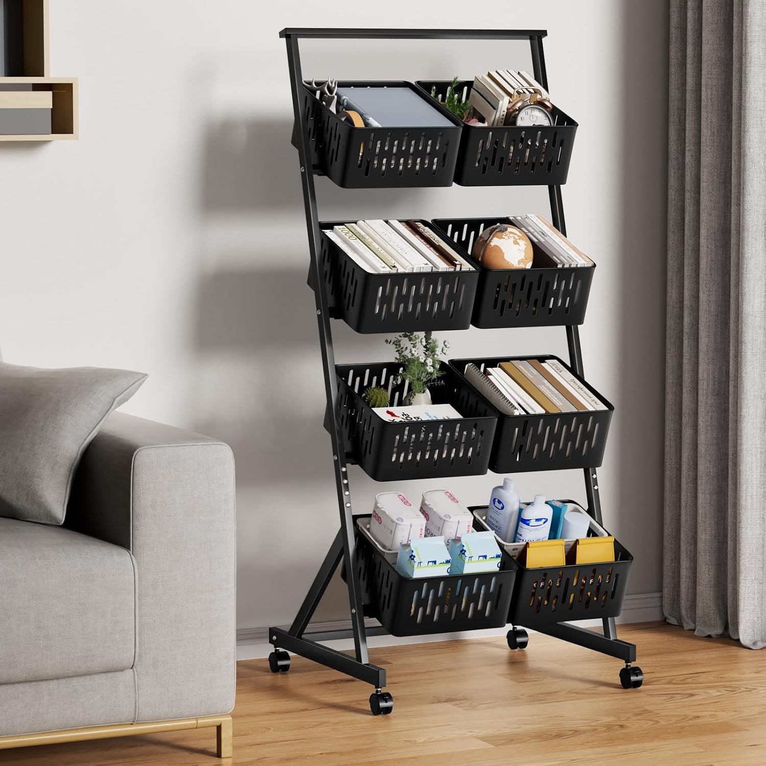 4-Tier Fruit Basket Organizer with Detachable Baskets