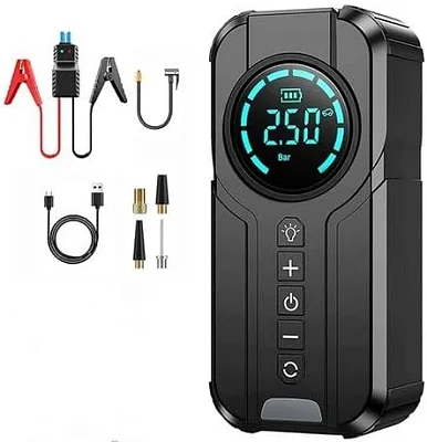 10000mAh Car Jump Starter &amp; Portable Air Compressor with LED Flashlight and USB-C Fast Charging