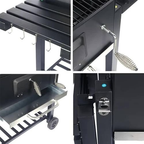 Versatile Charcoal BBQ Grill with Collapsible Side Table - Black