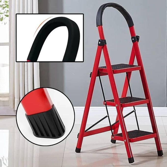 3-Step Foldable Household Ladder with Anti-Slip Wide Pedals and Safety Handrail