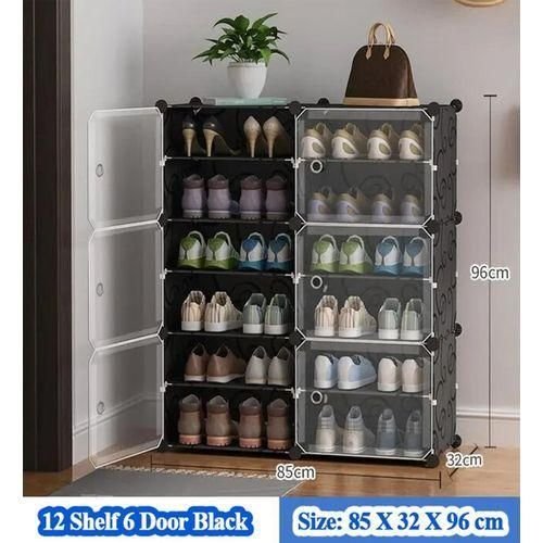 6 door Plastic shoe rack 24 pairs Black