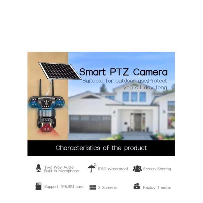 Solar Camera 4G Sim Card / WiFi Outdoor 3 Lens 3 Screen  Human Detect Network IP Cameras Night Vision CCTV Security