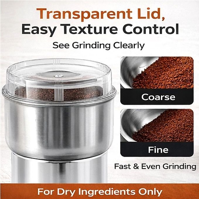 300ml Electric Food Grinder – Stainless Steel Coffee, Spice, Nut & Grain Grinder – Silver