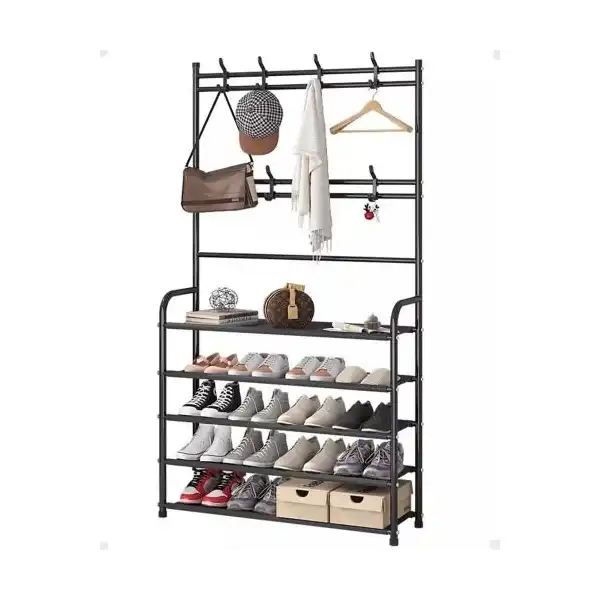 5 Tiers Coat Rack Shoe Rack Wall- Black