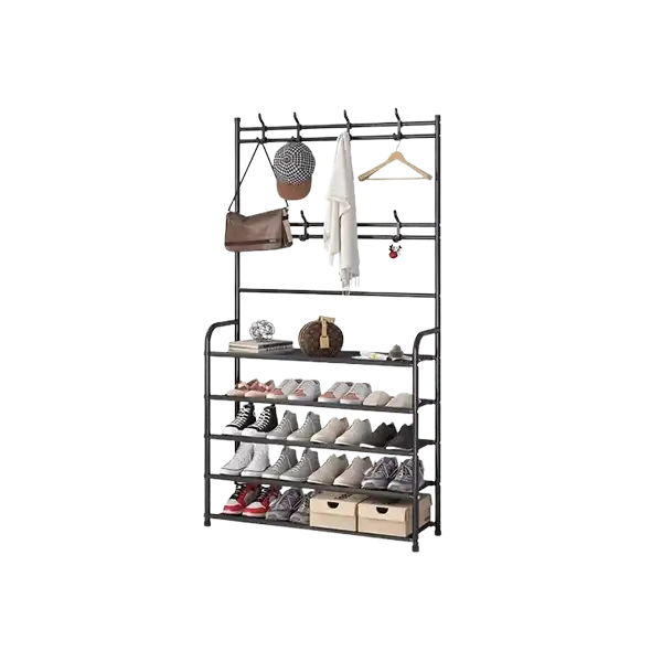 5-Tier Shoe Shelf And 8 Adjustable Metal Hooks Coat Rack