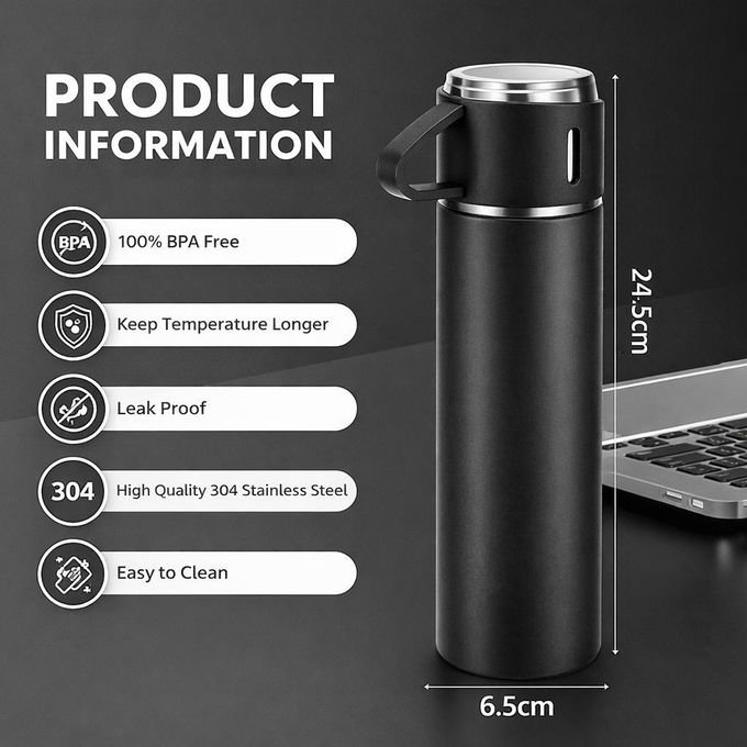 500ml Stainless Steel Vacuum Insulated Thermos Bottle with Cup – Multicolor