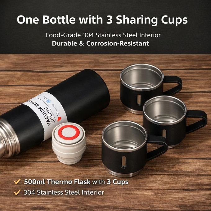 500ml Stainless Steel Vacuum Insulated Thermos Bottle with Cup – Multicolor