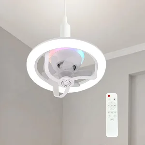 Socket Fan With Light - Dimmable Remote Ceiling Fan With 360 Rotation, RGB Mode, 3 Speeds