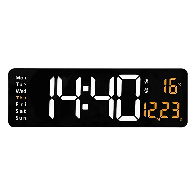 LED Digital Wall Clock with Temperature &amp; Date Display - USB Powered Electronic Wall Clock