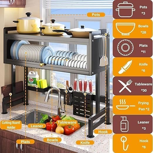 Over The Sink 3-Tier Dish Drying Rack with Dust-Proof Cabinet & Utensil Holder
