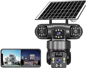 WiFi V380, 3 lens, 9MP (WiFi ONLY, NO SIM CARD)human detection 2 way audio night vision, motion sensor, battery backup cctv camera