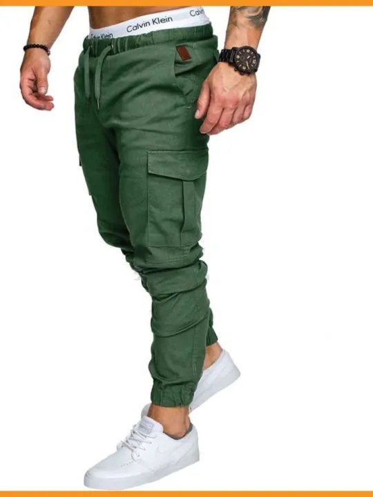 Men's Khaki Track Pants Cargo Trouser - Green