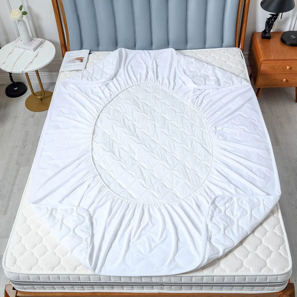 6x6 Waterproof Mattress Protector Quilted Fitted Mattress Cover -White