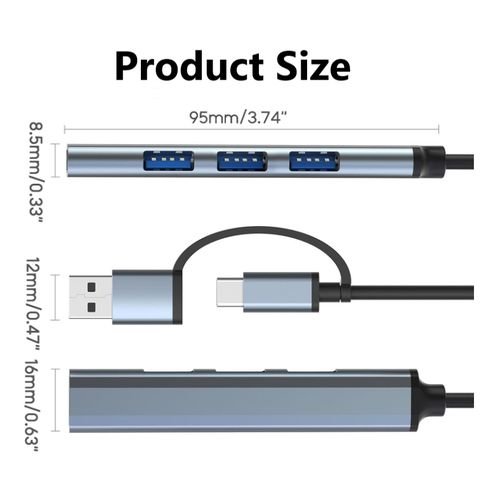 Type C USB 2.0 HUB 4 Port Multi Splitter Adapter,Hi-Speed 4 Port Hub