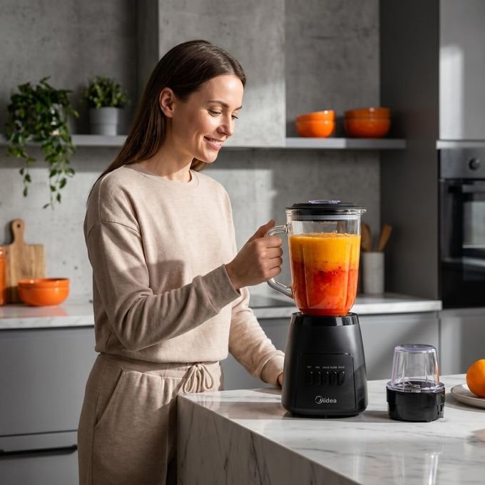 Midea 1.5L High Quality Glass Blender 600W 2 in 1  -Black