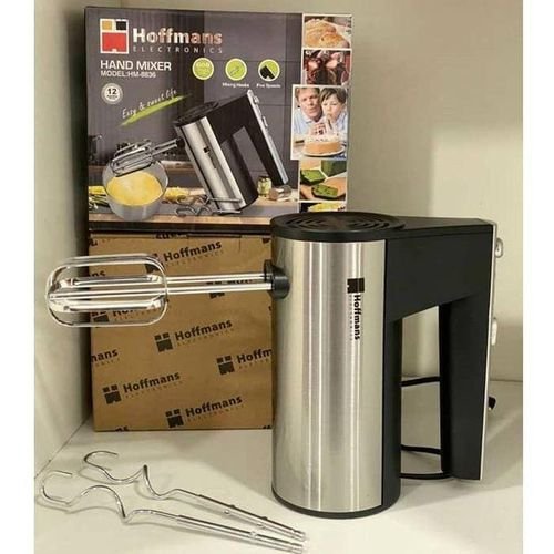 Hoffmans Hand Mixer Stainless Steel With Beaters & Dough Hook - Black /Silver