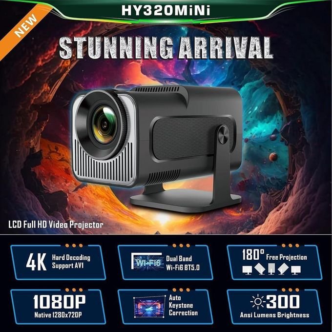 HY320 Mini Portable Projector – 5G WiFi Smart Home Theater Projector – Black
