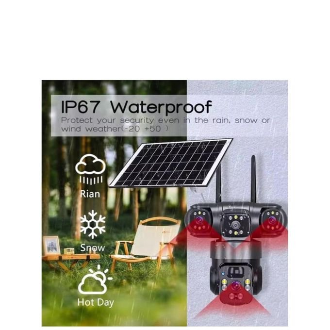 Solar Camera 4G Sim Card / WiFi Outdoor 3 Lens 3 Screen  Human Detect Network IP Cameras Night Vision CCTV Security