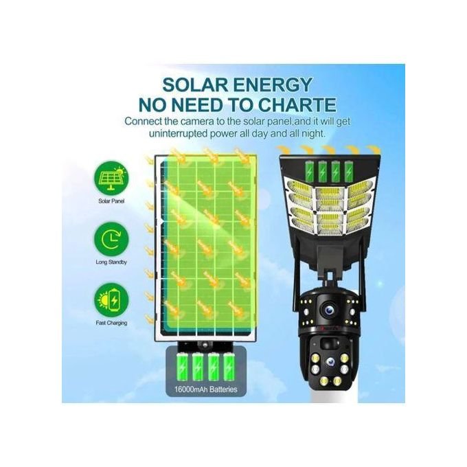 4G 2-in-1 Solar Street Light Camera Outdoor, 12MP Dual Lens PTZ Wireless Security Cam, Two-Way Audio, Motion Detection, Night Vision, IP66 Waterproof, Home Surveillance System - Multicolor