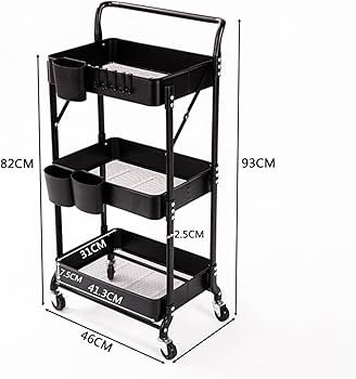 3 Tier Movable Trolley Kitchen Rack Organizer - Black