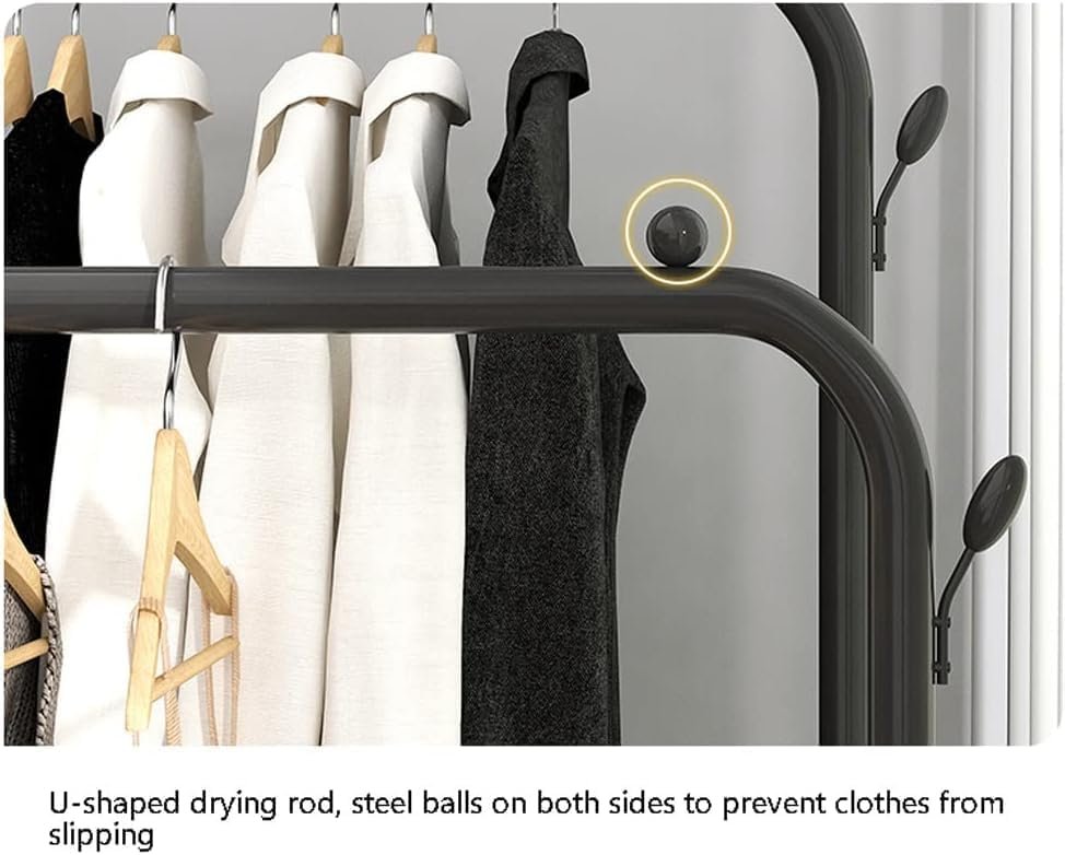 Portable Clothes Rack for Bedroom & Balcony with Double Hanging Rails and Shoe Shelves – Black