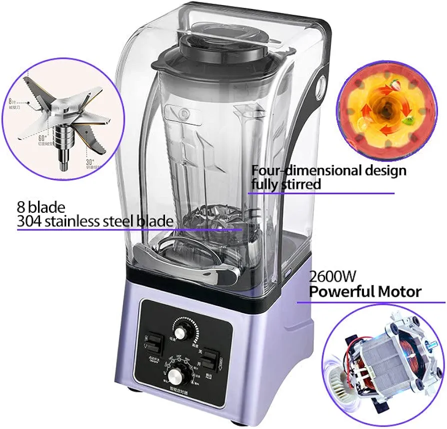 4L Soundproof Commercial Blender 8mm thick noise-reduction cover