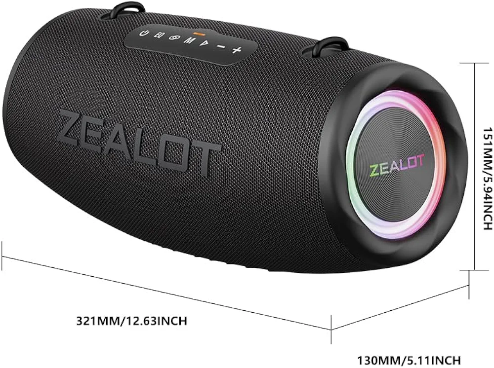 Zealot S87  Wireless Bluetooth Speaker, 80W With Deep Bass, IPX6 Waterproof - Black