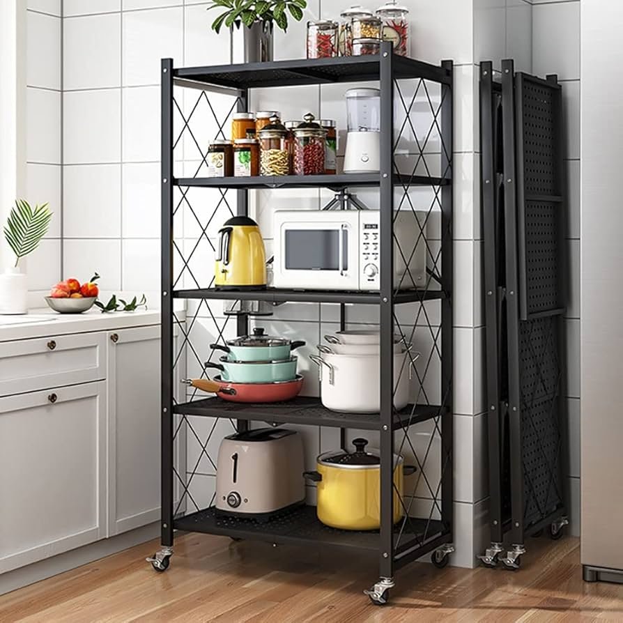5 Layers Foldable Strong And Moveable Storage Kitchen Rack - Black