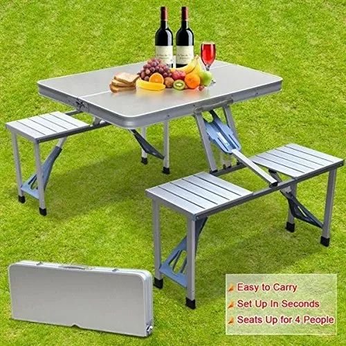 Outdoor Aluminum Portable Folding Camp Suitcase Picnic Table with 4 Seats