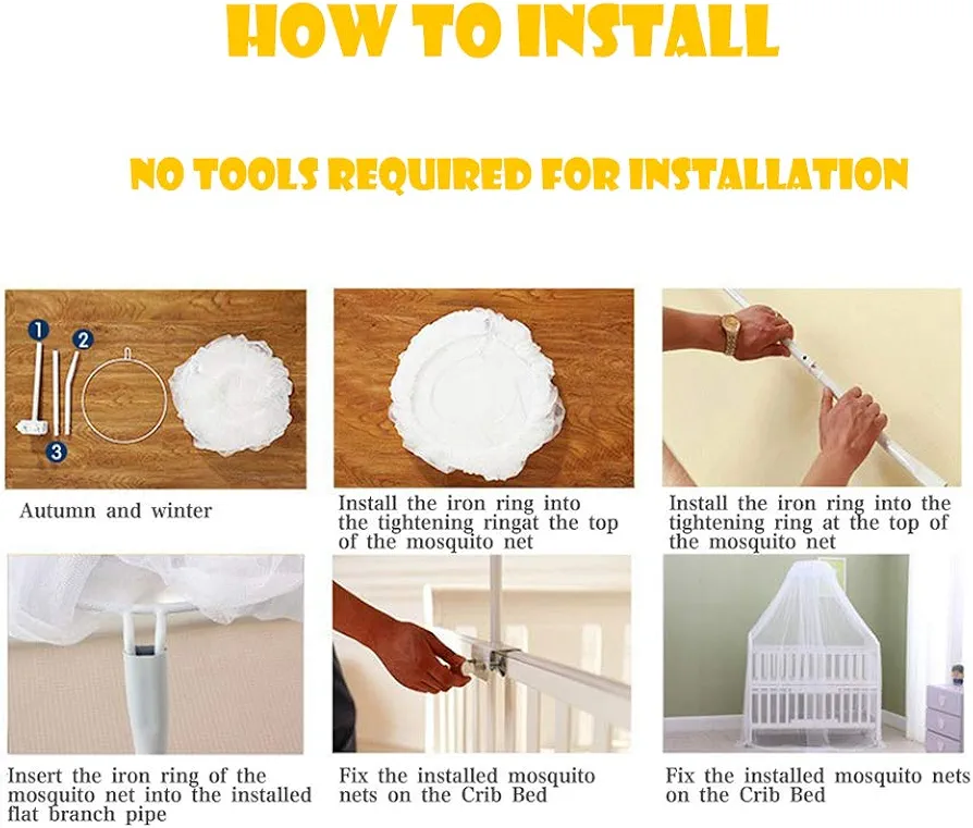 Mosqutio Net for Crib Baby Cot Bed Canopy Dome Drape Kid's Bed Netting Fly Insect Protection with Clamp Holder/Rod/Stand Heart,White