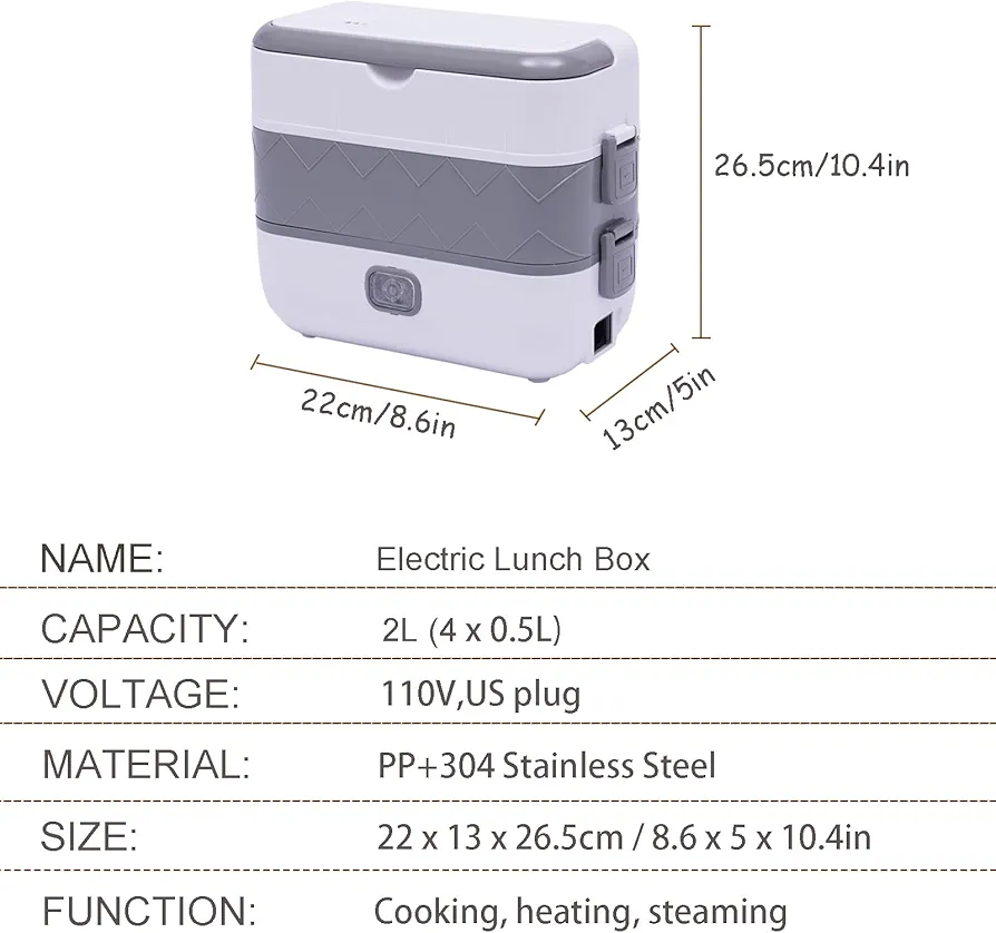 Portable 4 liner Electric Lunch Box Container- White