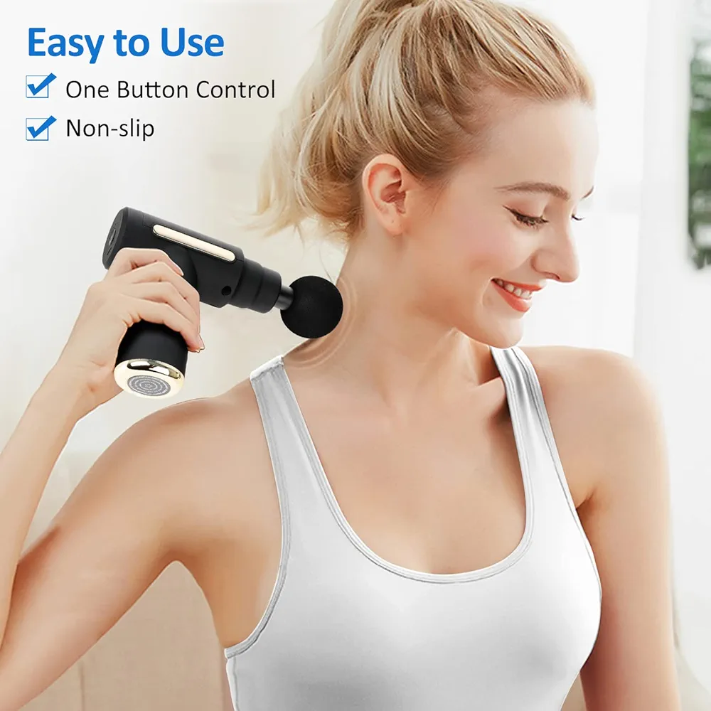 Muscle Massage Gun, Mini Massage Gun Professional Portable with Low Noise Type C Load 6 Speed 4 Massage Heads, Back and Neck Massager