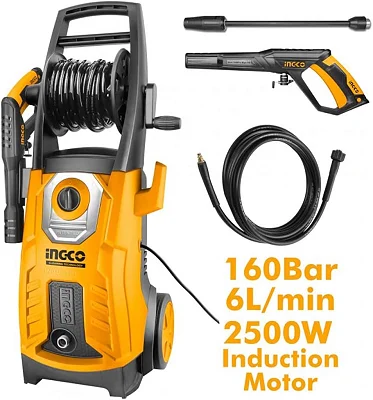 INGCO 2500W Electric Pressure Washer 2300 PSI – 6.7L/min with Automatic Stop &amp; Accessories