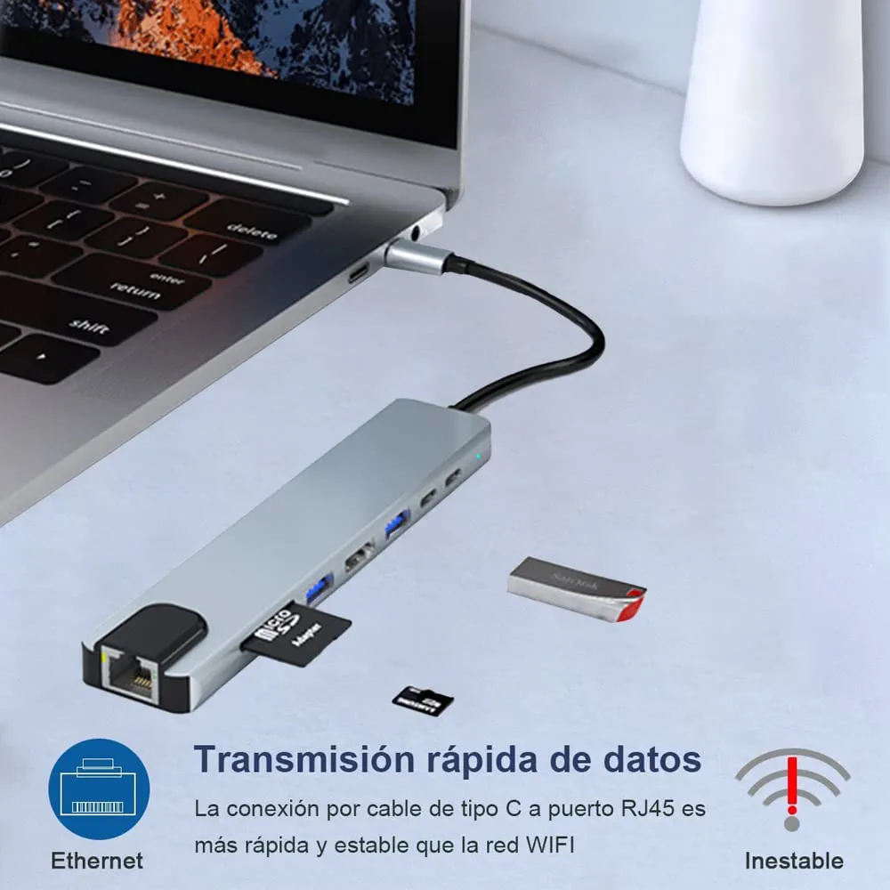 8 in 1 USB C Hub Multiport Adapter with 4K HDMI, 85W PD, USB 3.0 Ports, USB C Data Port, SD/TF Card Reader, USB C Dongle for MacBook Pro/Air and Other Type C Devices