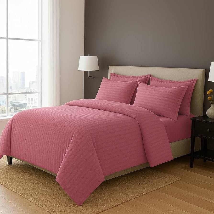 4pcs 5x6 Egyptian Duvet Set With Bedsheet And 2 Pillowcases - Pink
