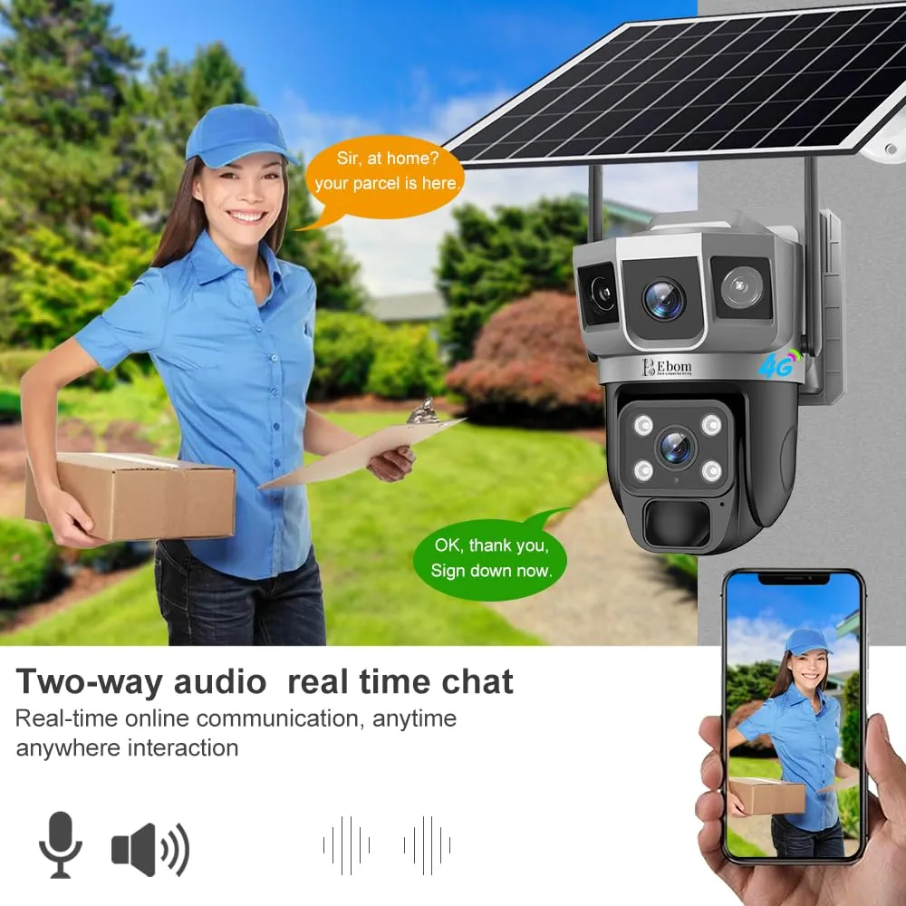Solar Camera 4G Sim Card Dual Lens Cameras PIR CCTV Security Protection V380