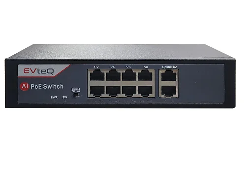 8 Port PoE Switch with 2 Gigabit Uplink Ports – High-Speed 8CH Ethernet Network Switch