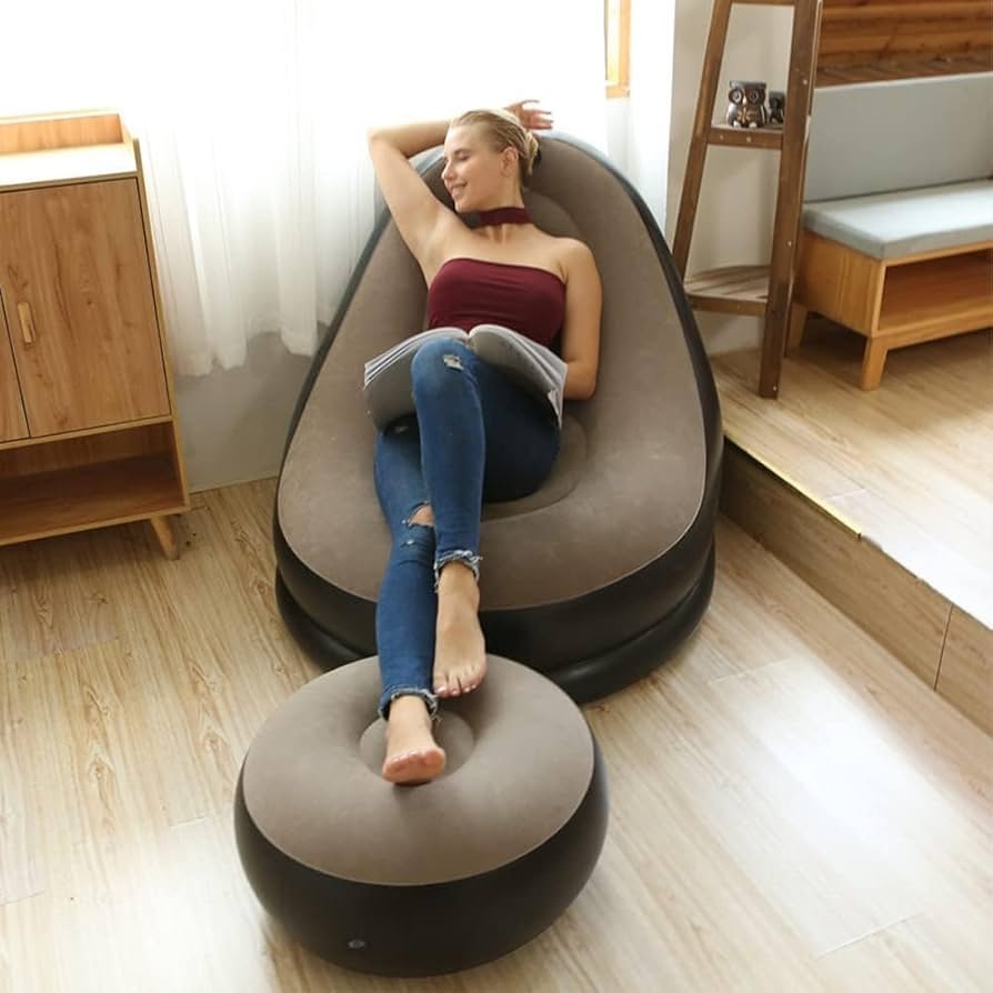 Inflatable Flocking Air Chair With FootrestBlow Up Couch,Inflatable Chair,Inflatable Couch