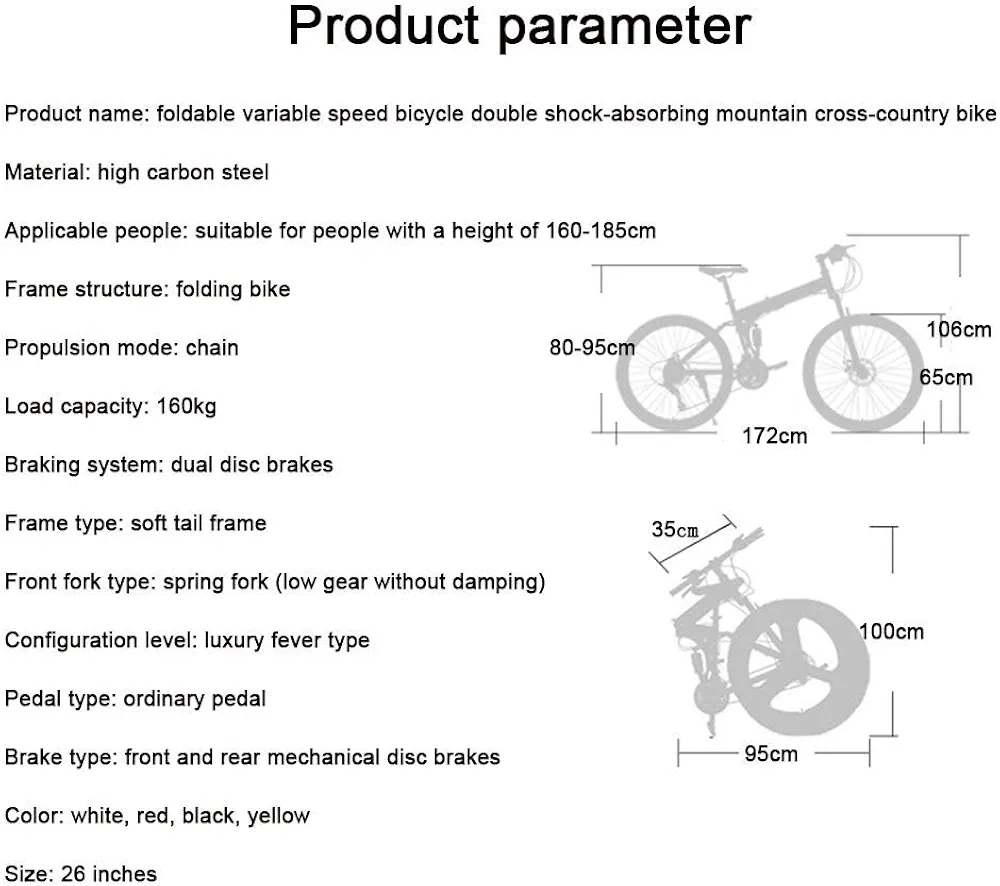 26Inch 6 Speed Folding Mountain Cross Country Bike, Dual Shock Absorption Bike