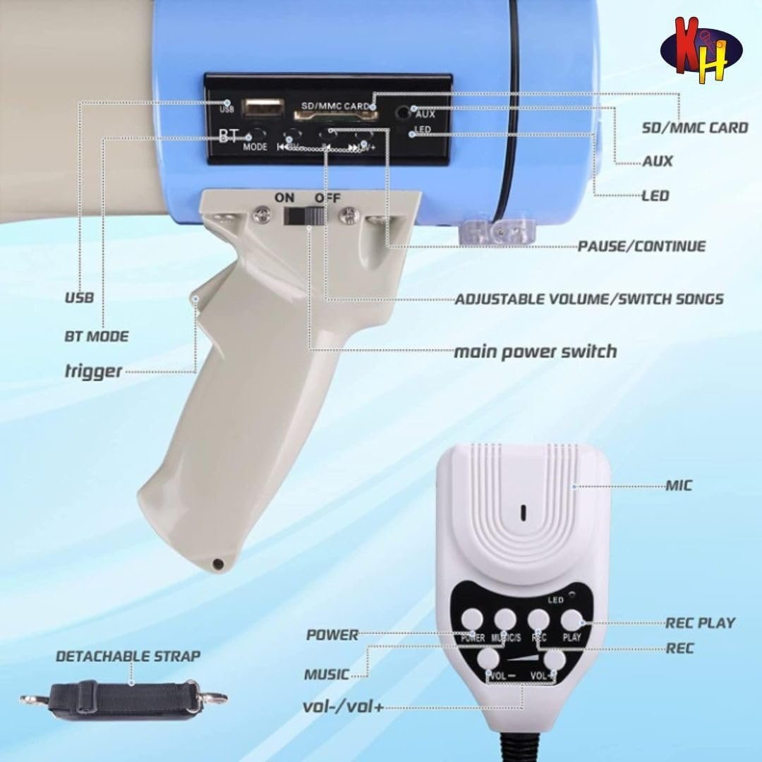 Portable 50W Megaphone Speaker PA Bullhorn – Built-in Siren, Adjustable Volume & 1200-Yard Range