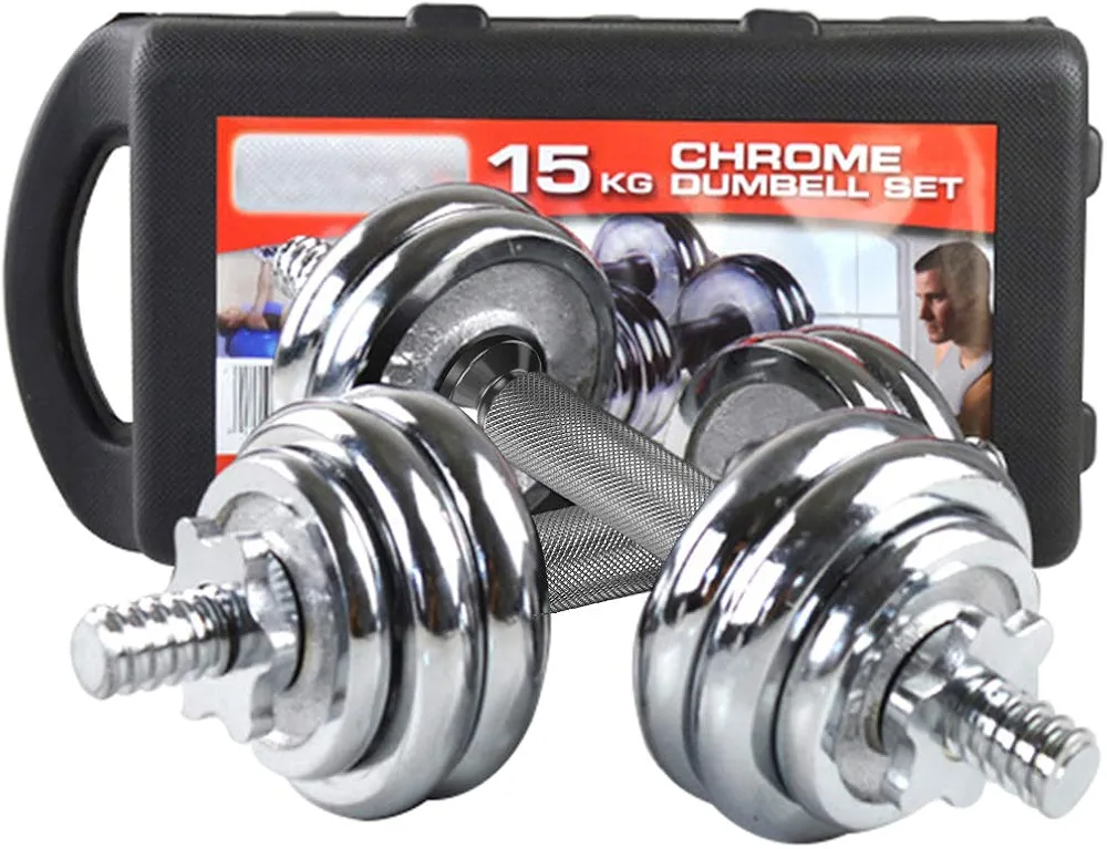 Chrome Dumbbells / Dumbells 15Kg Set - Silver, Black