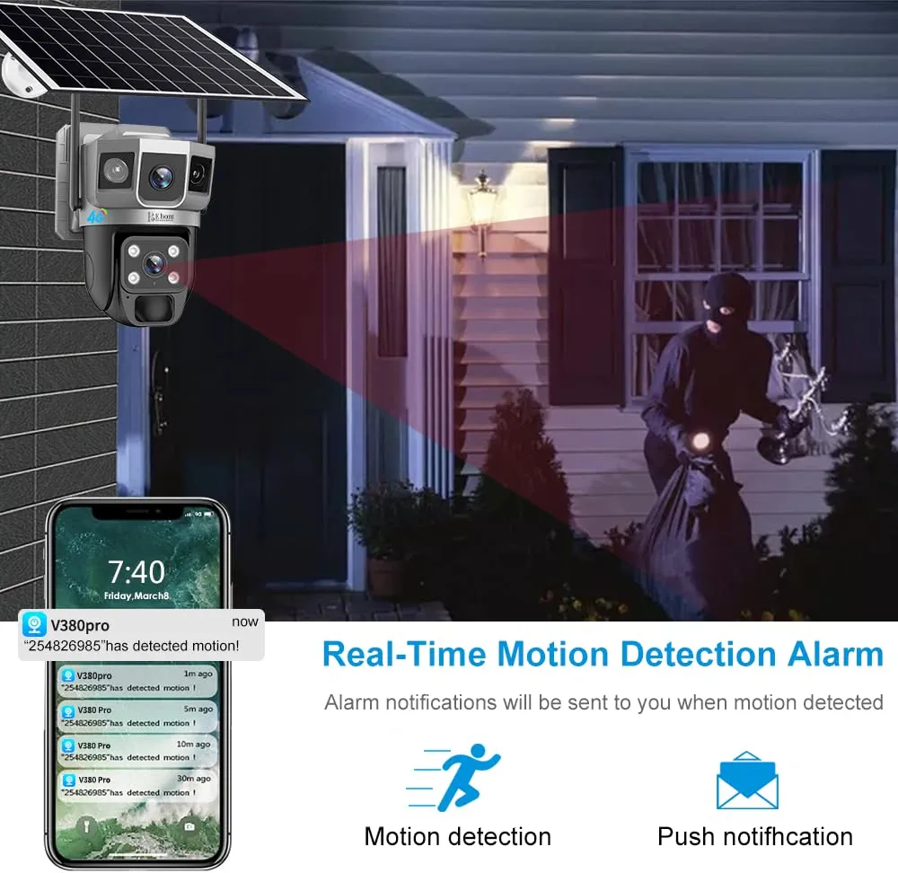 Solar Camera 4G Sim Card Dual Lens Cameras PIR CCTV Security Protection V380