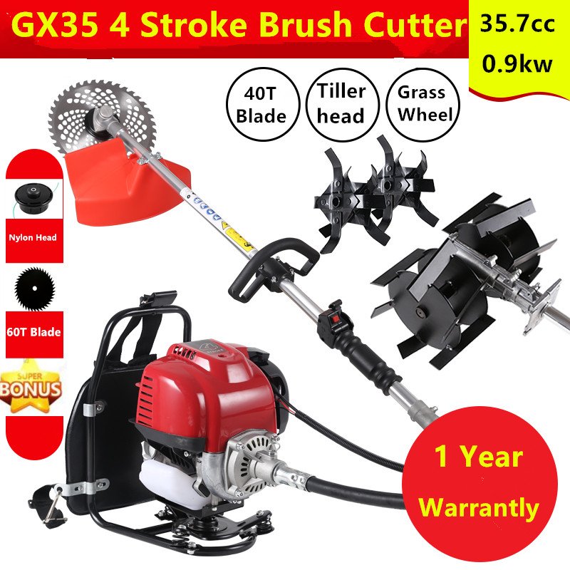 2-Stroke Backpack Brush Cutter & Mini Tiller – 4-in-1 Petrol Weeding Machine