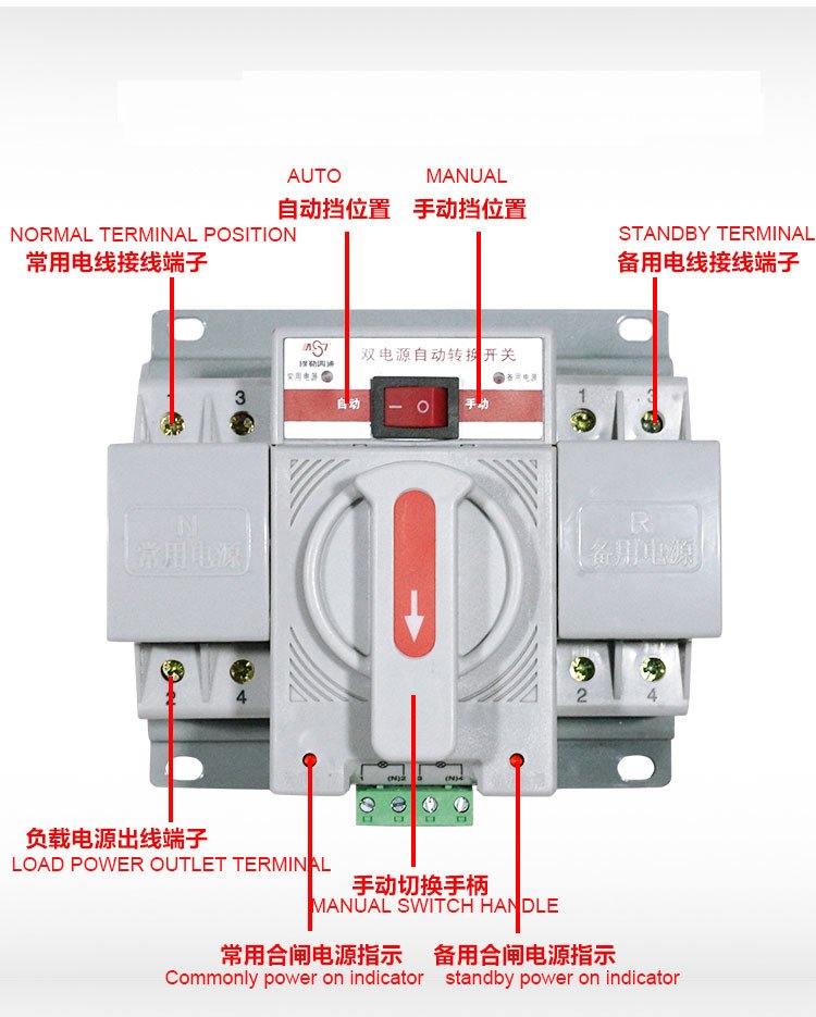 63A Automatic Transfer Switch ATS – 2P Dual Power Mains & Generator Changeover