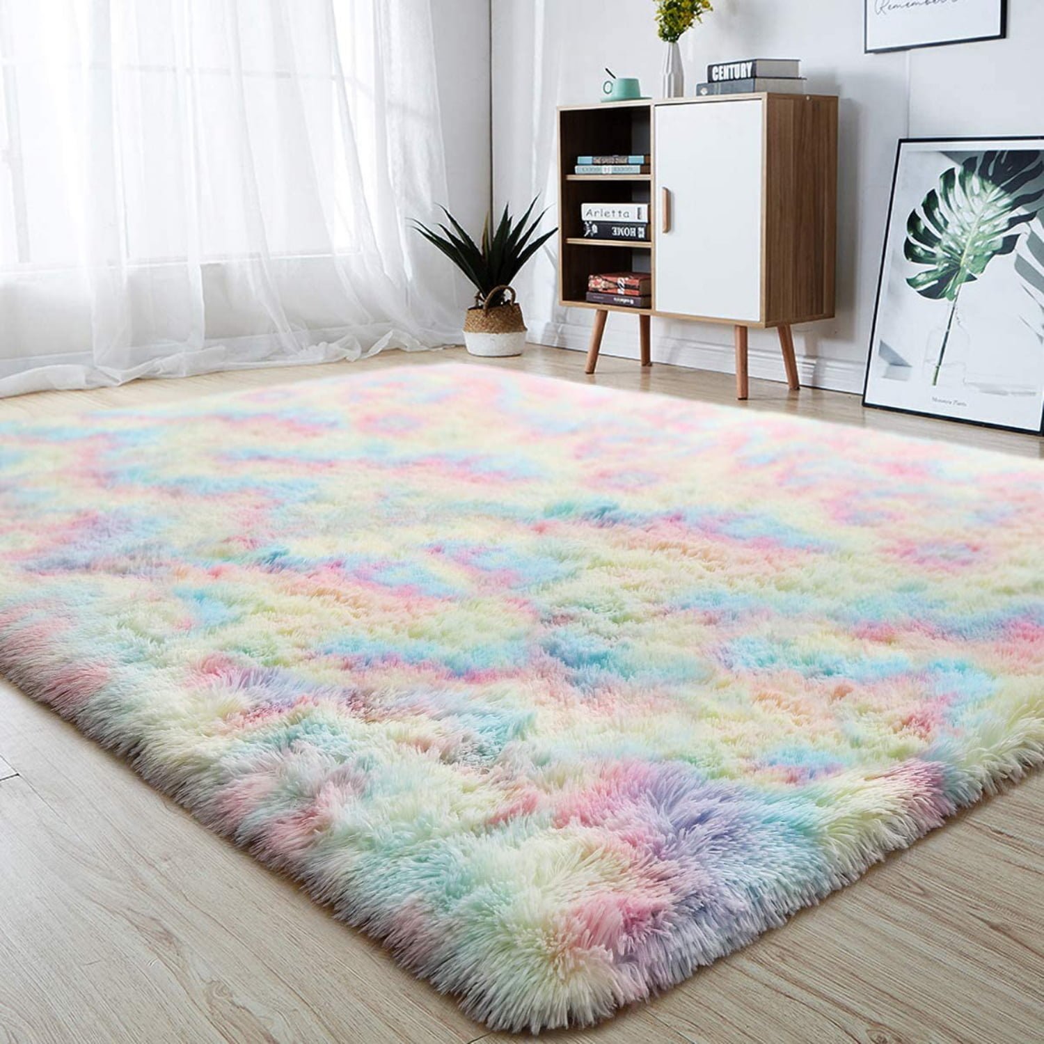 1.5 x2m Fluffy Center Carpets Fluffy Rugs - Rainbow