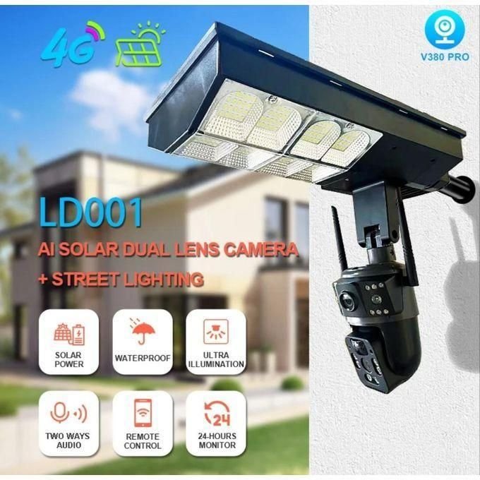 4G 2-in-1 Solar Street Light Camera Outdoor, 12MP Dual Lens PTZ Wireless Security Cam, Two-Way Audio, Motion Detection, Night Vision, IP66 Waterproof, Home Surveillance System
