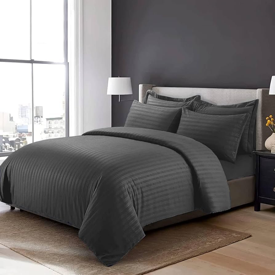 4pcs 6x6 Egyptian Duvet Set With Bedsheet And 2 Pillowcases - Grey